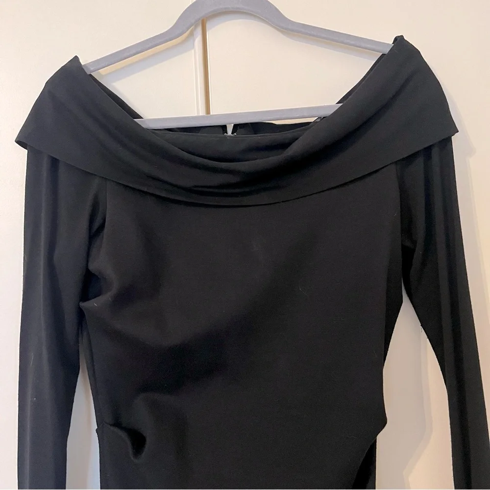 Nicole Miller Artelier Cali Ponte Dress Black Ruched Off-Shoulder Bodycon Med - Picture 4 of 14